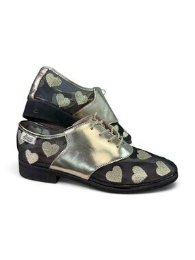 Bass x Rachel Antonoff Black Mesh Oxfords with Gold Leather & Hearts Size 7
